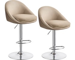 Set van 2 verstelbare barkrukken - Fluweel PU-leer - In hoogte verstelbaar - Camel Bruin-Zilvergrijs - 52,5 cm x 50 cm x (97,5-108,5) cm