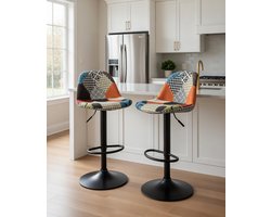 Set van 2 Verstelbare Barstoelen Patchwork L-vorm - Casa Serena - Stijlvolle Keukenstoelen met Metaal Frame en Polypropyleen Zitting - Modern Design - Duurzaam & Comfortabel - Perfect voor Keuken, Eetkamer en Bar