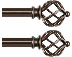 Set van 2 Verstelbare Gordijnroedes Brons 80 tot 215 cm met Decoratieve Eindstukken