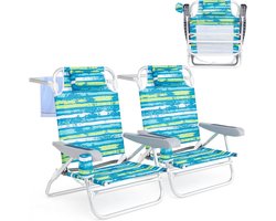 Set van 2 verstelbare klapstoelen met rugleuning en bekerhouder