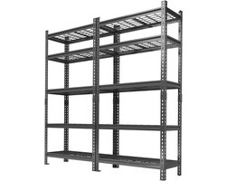 Set van 2 verstelbare opbergrekken met 5 legplanken – Stevig metalen opbergrek voor in de garage – Staand stalen rek – Zwart – 183 × 92 × 41 cm