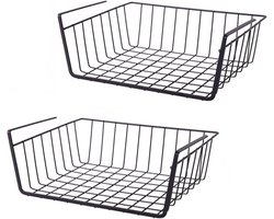 Set van 2 verwijderbare metalen hangmand - organizer - kasthangmand - geschikt voor bureaus, keukens, koelkasten, badkamers, kasten, kasten - opberger - zwart