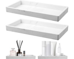 Set van 2 Vierkante Badkamer Ondervakken - Marmer Effect - Geschikt voor Kaarsen, Zeep, Cosmetica, en Sieraden