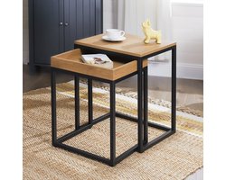 Set van 2 vierkante bijzettafels Hanne 45x40 - mango/zwart