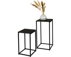 Set van 2 Vierkante Bijzettafels – Minimalistisch Design van Zwart Metaal – Hoogtes 74 cm & 54 cm – Moderne Salontafels / Sidetables voor Woonkamer of Slaapkamer - Mat zwart