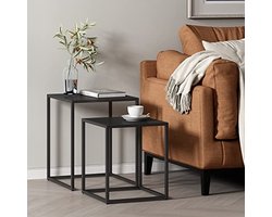 Set van 2 vierkante bijzettafels voor woonkamer en slaapkamer - Zwart mat