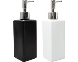 Set van 2 vierkante glazen zeepdispensers, 350ml, vrijstaand, navulbaar, ideaal voor badkamer en keuken, stijlvolle zeepdispenser