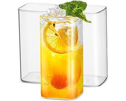 Set van 2 vierkante glazen zonder lood, hoge drinkglazen voor elke gelegenheid, perfect voor frisdrank, cocktails en water (400ml)