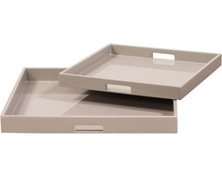 Set van 2 Vierkante Houten Dienbladen in Taupe Afwerking