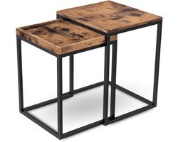 Set van 2 Vierkante Salontafels - Industriële Bijzettafels voor Woonkamer - Eenvoudige Montage