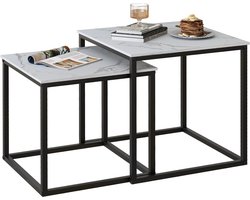 Set van 2 Vierkante Salontafels - Moderne Koffietafel en Bijzettafel in Zwart en Wit