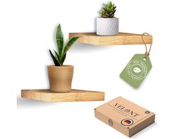 Set van 2 Vierkante Zwevende Wandplanken Bamboe 15x15 cm Decoratie en Plantenstandaard