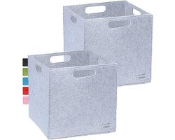set van 2 vilten manden, 33x33 x 33 rekken, mand box, 100% gerecyclede opbergdoos (lichtgrijs)