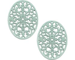 Set van 2 Vintage Gietijzeren Rechthoekige Onderzetters met Rubberen Voetjes voor Bescherming van Warme Gerechten in de Keuken en Eettafel (Groen, Ovaal) - Duurzaam, Antislip, Decoratief