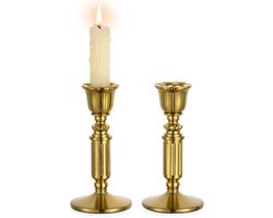 Set van 2 Vintage Kandelaar in Brons - Rustieke Gouden Taper Stick voor Antieke Decoratie, Bruiloften en Kerstmis Centerpiece voor de Eettafel en Woonkamer