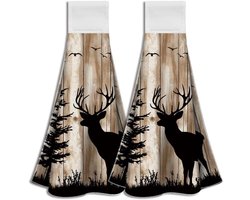 Set van 2 Vintage Keuken Handdoeken met Haken, Absorberende Theedoeken en Wasdoeken voor een Natuurlijke Woonstijl, 31.5cm x 34.3cm