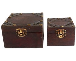 Set van 2 Vintage Kistjes - Bruin - Opbergkist - Vierkant - 10x6x10cm