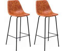 Set van 2 vintage LUCIEN barkrukken cognac - Zithoogte 75cm