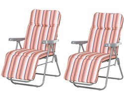 Set van 2 Vouwbare Loungestoelen met Verstelbare Rugleuning - 5 Posities - Tuinmeubelen Oranje