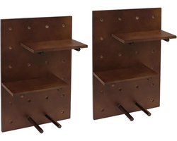 Set van 2 wandpanelen MCW-P24, wanddecoratie wandrek stekbord, 4 niveaus ophanging 60x40cm MVG ~ bruin