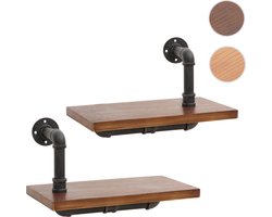 Set van 2 wandplanken MCW-N29, hangende plank boekenkast, 3D structuur industrieel staal massief hout 29x45x25cm ~ bruin
