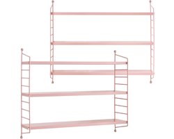 Set van 2 Wandplanken Roze - Wandrek met 6 In Hoogte Verstelbare Legplanken - Staal - 50x60x15 cm