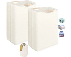 Set van 2 - Wasmand - Mand voor vuile was - Opvouwbare, draagbare wasmand - Crèmewit - Inklapbaar - Lichtgewicht - Draagbaar - 30x30x40 cm - Geschikt voor wasruimte en badkamer - Ook geschikt voor het opbergen van kinderspeelgoed