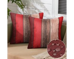 Set van 2 Waterdichte Kussenhoezen met Houtstructuurpatroon voor Buiten en Binnen