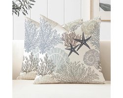 Set van 2 waterdichte kussens, 45 x 45 cm, maritieme zeesterren kussens, decoratieve moderne buiten waterdichte kussens, buiten zomer kussens, decoratieve kussens voor tuin