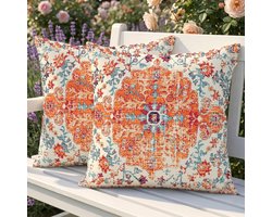 Set van 2 Weerbestendige Buiten Kussens, Boho Decoratieve Kussens, Vintage Kussenhoezen, 50 x 50 cm, Perfect voor Tuin, Balkon en Woonkamer