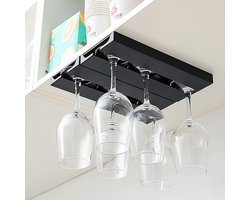 Set van 2 Wijnglashouders - Hangende Glazenhouder voor Onder Kast - Metalen Wijnrek voor Wijnglazen - Zwart
