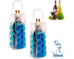Set van 2 Wijnkoeler met ijszakken - lessenkoeler voor onderweg - Wijnkoeler - Gel - Honingraatontwerp - Wijnkoelkast voor rode, witte, champagne - Voor 750 ml Flessen- Met Handvat - Herbruikbaar - Opvouwbaar - Voor Binnen & Buiten - Blauw