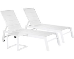 Set van 2 wit BARBADOS ligstoelen en bijzettafel van textilene - wit aluminium