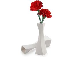 Set van 2 Witte Keramische Vazen voor Woondecoratie - Landelijke en Rustieke Stijl