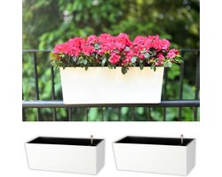 Set van 2 Witte Zelfwaterende Plantenbakken voor Balkon Reling (50 cm)