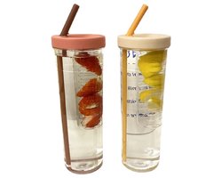 Set van 2 Wolkvormige Glazen Bekers met Bamboe Deksel en Rietje, 500ml – Dubbelwandig, Lekbestendig, Geschikt voor Ijskoffie, Smoothies en Thee