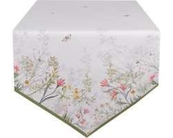 Set van 2 x Tafelloper 50x160 cm Wit Katoen Bloemen