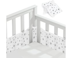 Set van 2 Zachte en Ademende Bedhekken met 10 Vaste Straps, Wasbaar, 340 cm x 30 cm + 160 cm x 30 cm, Ideaal voor Babybedjes en Veiligheid
