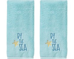 Set van 2 Zachte Katoenen Handdoeken Blauw - Absorberend Badtextiel voor Badkamer of Keuken