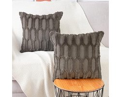 Set van 2 zachte korte wol fluwelen decoratieve kussenhoezen - Luxueuze stijl voor bank of slaapkamer - 50x50 cm - Taupe