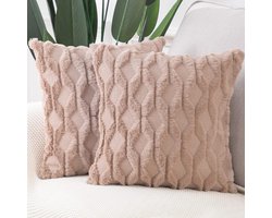 Set van 2 zachte pluch korte wol fluweel decoratieve kussen deksels luxe stijl kussen deksel voor bank slaapkamer 45x45cm bruin