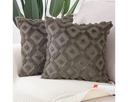Set van 2 zachte pluche korte wol fluwelen decoratieve kussenhoezen - Luxueuze stijl voor bank of slaapkamer - 50x50 cm - Taupe