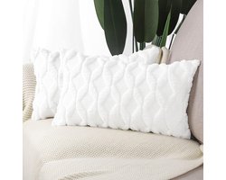 set van 2 zachte pluche korte wollen fluwelen sierkussenslopen luxe stijl kussenhoes voor bank voor slaapkamer wit 40x80 cm rechthoekig