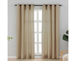 Set van 2 Zandkleurige Gordijnen Oogjes 225 cm - Lichtdoorlatend voor Woonkamer en Slaapkamer