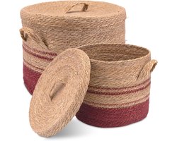 Set van 2 Zeegras Opbergmanden met Deksel voor Wasmand en Decoratie