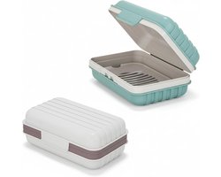 Set van 2 zeepdoos - Zeepbakjes met deksels - zeepbakje douche- zeepdoosje reis- Gemaakt van PP-materiaal - 12cm*7.6cm*5cm - Mistig blauw/grijs-wit