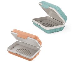 Set van 2 zeepdoos - Zeepbakjes met deksels - zeepbakje douche- zeepdoosje reis- Gemaakt van PP-materiaal - 12cm*7.6cm*5cm - Mistig blauw/oranje