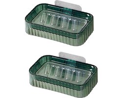 Set van 2 zeephouders, dubbellaagse zeepcontainer geschikt voor onder de douche - groen