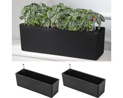 Set van 2 Zelfbewaterende Plantenbakken voor Kamerplanten - Zwarte Rechthoekige Bloempotten 40 cm - Decoratief en Modern voor Balkon en Vensterbank