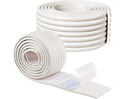 Set van 2 Zelfklevende Schuim Hoekbeschermers voor Tafel- en Meubelranden - Veiligheidsbuffer van 8 cm Breed, 5 m en 2 m Lang (Wit)
